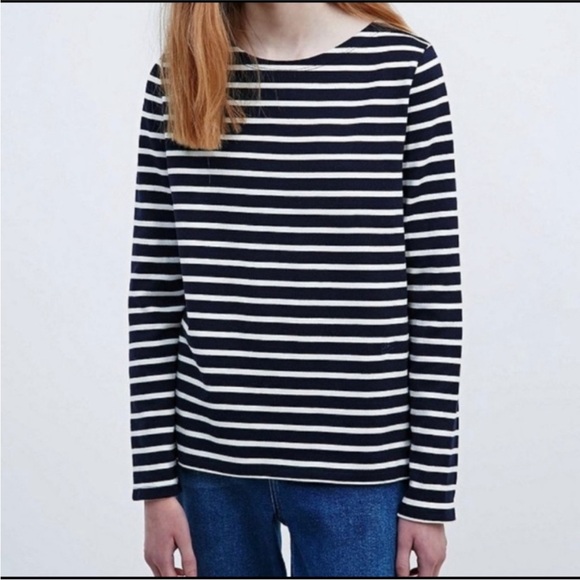 Petit Bateau Navy and White Striped Long Sleeve Top - Picture 1 of 6